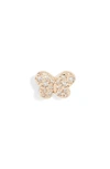 Anzie Love Letter Single Pavé Butterfly Stud Earring In Gold/ Diamond