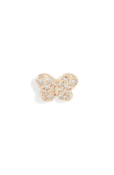 Anzie Love Letter Single Pavé Butterfly Stud Earring In Gold/ Diamond