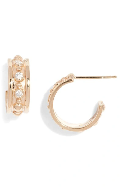 Anzie Dew Drop Marine Huggie Hoop Earrings In Gold/ Diamond