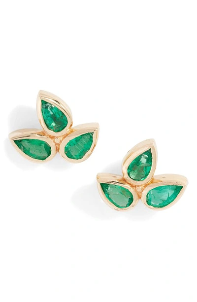 Anzie Women's Bouquet 14k Gold & Emerald Flower Studs In Green