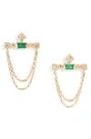 ANZIE CLÉO EMERALD & DIAMOND BAR CHAIN EARRINGS