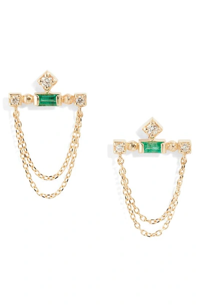 Anzie Women's Cleo 14k Gold, Diamond & Emerald Royale Chain Bar Studs