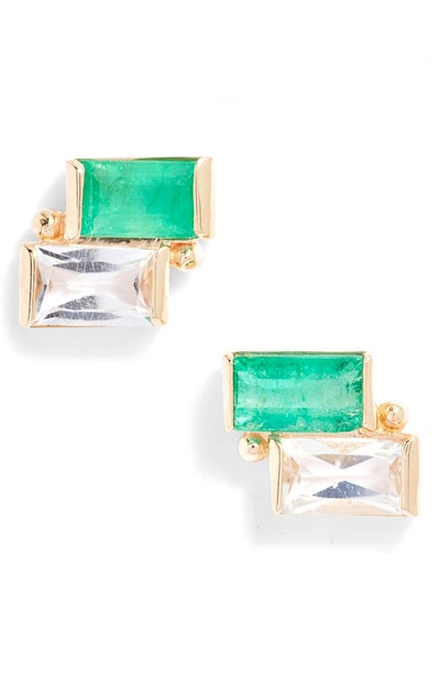 Anzie Cléo Duo Stud Earrings In Emerald
