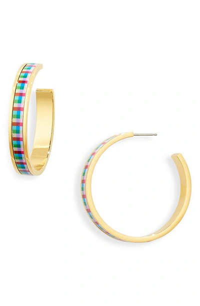 Kate Spade Gingham Hoop Earrings In Blue Madras Plaid