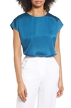 Halogen Cap Sleeve Satin Blouse In Teal Moroccan