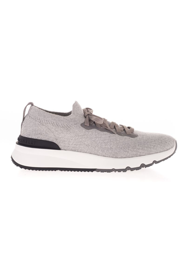 Brunello Cucinelli Cotton Chiné Knit Runners Trainers In Beige
