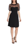 Maggy London Mesh Illusion Short Sleeve Dress In Black