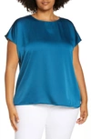 Halogen Cap Sleeve Satin Top In Teal Moroccan