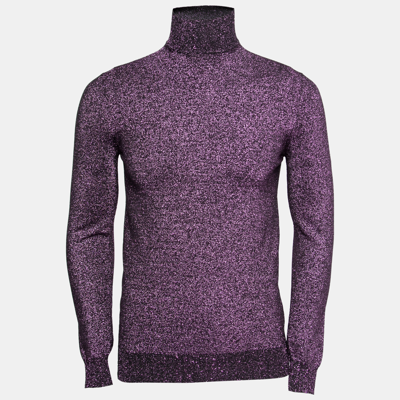 Pre-owned Prada Metallic Purple Lurex Knit Turtle Neck Long Sleeve Jumper L