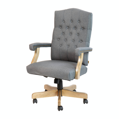 Offex Gray Fabric Classic Executive Swivel Office Chair With Driftwood Arms And Base