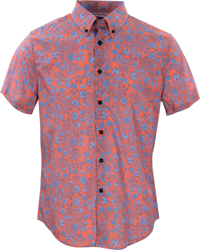 Lords Of Harlech Tim Shadow Floral Coral Shirt In Pink