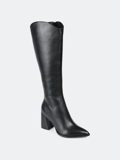 Journee Signature Women's Genuine Leather Tru Comfort Foam Wide Calf Laila Boot In Black