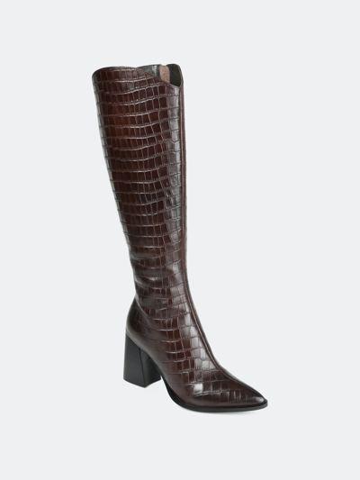 Journee Signature Women's Genuine Leather Tru Comfort Foam Wide Calf Laila Boot In Brown