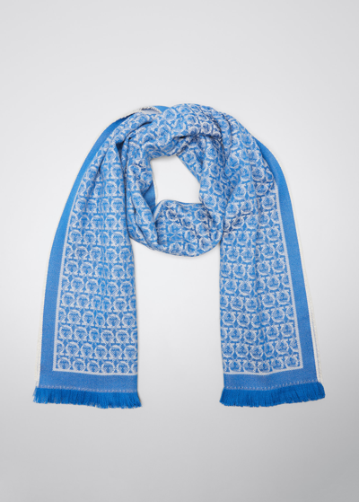 Ferragamo Sr The Gancini Wool Scarf In Golfo Bluebianco