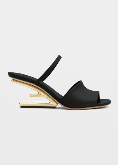 Fendi Lambskin F-heel Mules In F0qa1 Nero