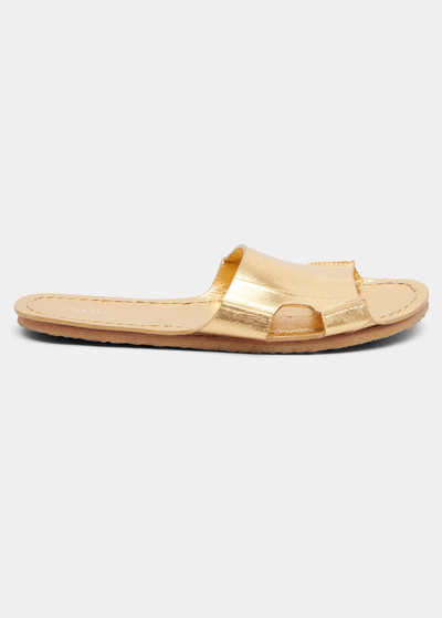 The Row Gene Leather Cutout Flat Sandals In Gold