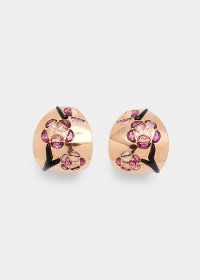 Nak Armstrong Cherry Blossom Hoop Earrings With Gemstones And Rose Gold In Rg