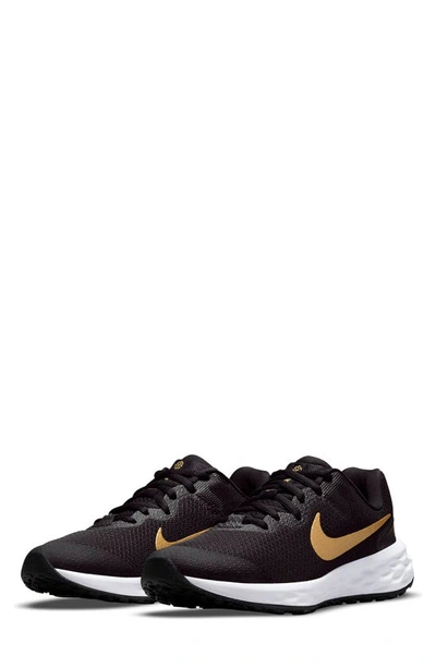 Nike Revolution 6 Big Kids' Road Running Shoes In Black,white,metallic Gold
