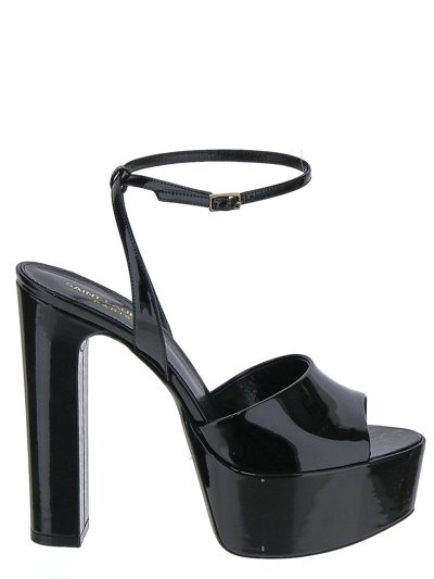 Saint Laurent 95mm Jodie Leather Platform Sandals In Black