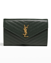 Saint Laurent Monogramme Large Grain De Poudre Wallet On Chain In Dark Emerald