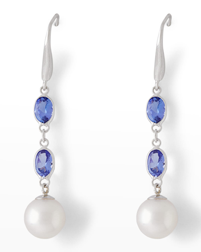 Pearls By Shari 18k White Gold 8.5mm Akoya Pearl And Stone Drop Earrings