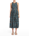 Ulla Johnson Kerani Printed High Square-neck Pleated Midi Dress In Azure
