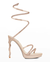 René Caovilla Snake-wrap Strass Stilleto Sandals In Nude