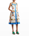 Dolce & Gabbana Pleated Printed Cotton-poplin Midi Dress In Open Beige