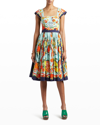 Dolce & Gabbana Agrumi Di Sicilia Cotton Poplin Corset Dress In Open Blue