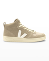 VEJA V-15 BICOLOR MIXED LEATHER HIGH-TOP SNEAKERS