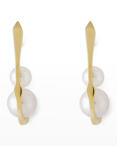Pearls By Shari 18k Yellow Gold 6-8mm Akoya 4-pearl On Fish Hook Earrings