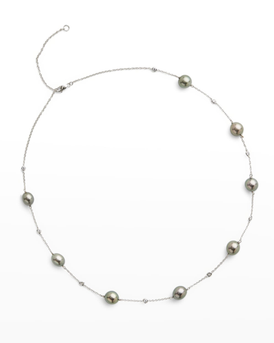Pearls By Shari 18k White Gold 9mm Gray Tahitian 7-pearl And Diamond Necklace, 17.5"l