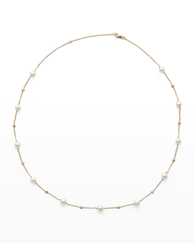 Pearls By Shari 18k Yellow Gold 6mm White Akoya Pearl And Diamond Necklace, 16-18"l