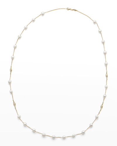 Pearls By Shari 18k Yellow Gold 8mm Akoya 25-pearl And Diamond Necklace, 42"l