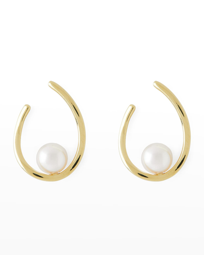 Pearls By Shari 18k Yellow Gold 8mm Akoya Pearl Hoop Earrings