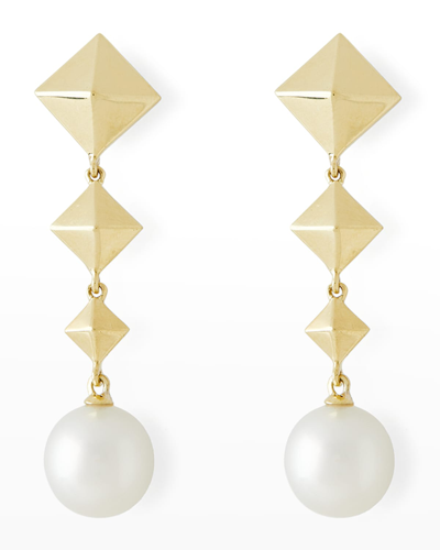 Pearls By Shari 18k Yellow Gold 11mm South Sea Pearl And Graduate Cube Drop Earrings