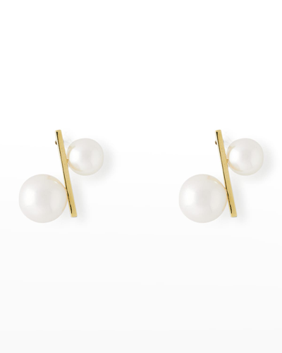 Pearls By Shari 18k Yellow Gold 5-8mm Akoya 4-pearl Bar Earrings