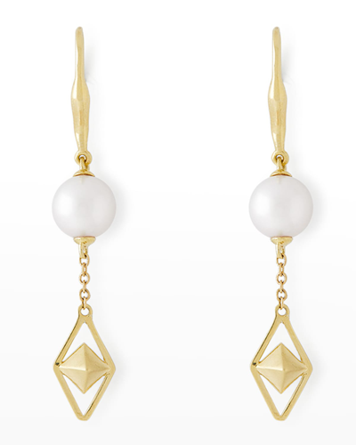 Pearls By Shari 18k Yellow Gold 8.5mm Akoya 2- Pearl And Cube Drop Earrings