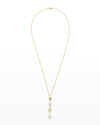 PEARLS BY SHARI 18K YELLOW GOLD 7-8MM AKOYA PEARL AND CUBE NECKLACE, 18"L