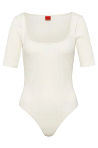 Hugo Square-neck Slim-fit Bodysuit In Stretch Cotton In White