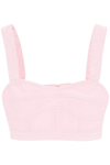 Self-portrait Sweetheart-neck Cropped Denim Top In Pink
