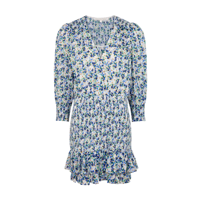 Veronica Beard Darrah Smocked Floral-print Cotton-voile Mini Dress In Blue