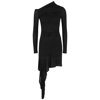 Helmut Lang Scala Draped Long-sleeve Asymmetric Hem Mini Dress In Black