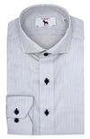 Lorenzo Uomo Trim Fit Herringbone Pinstripe Dress Shirt In White/ Blue