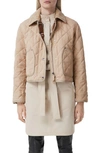 Burberry Lanford Corduroy Collar Quilted Jacket In Soft Fawn