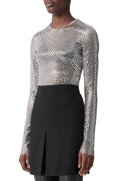Burberry Metallic Paillette-embellished Mesh Top In Silver