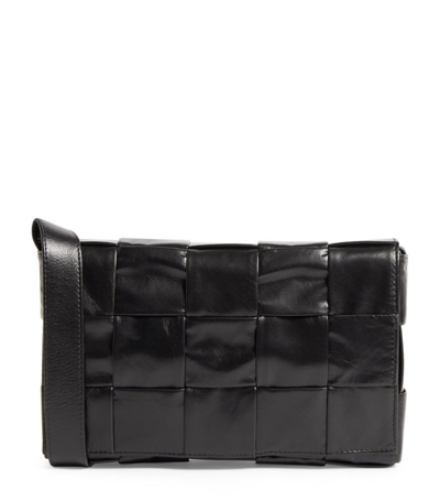 Bottega Veneta Paper Cassette Intrecciato Leather Shoulder Bag In Black Silver