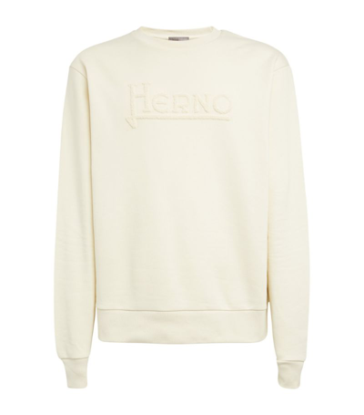 Herno Logo Detail Cotton Sweatshirt In Naturale