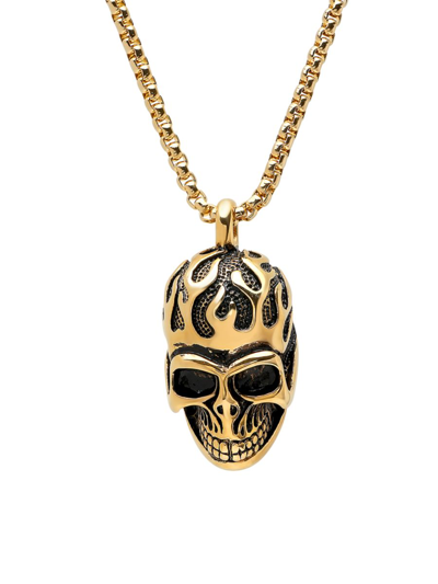 Anthony Jacobs Men's 18k Gold Plated Fire Skull Pendant Necklace