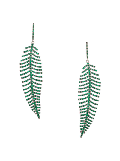 Eye Candy La Women's Luxe Silvertone & Cubic Zirconia Leafy Drop Earrings In Brass